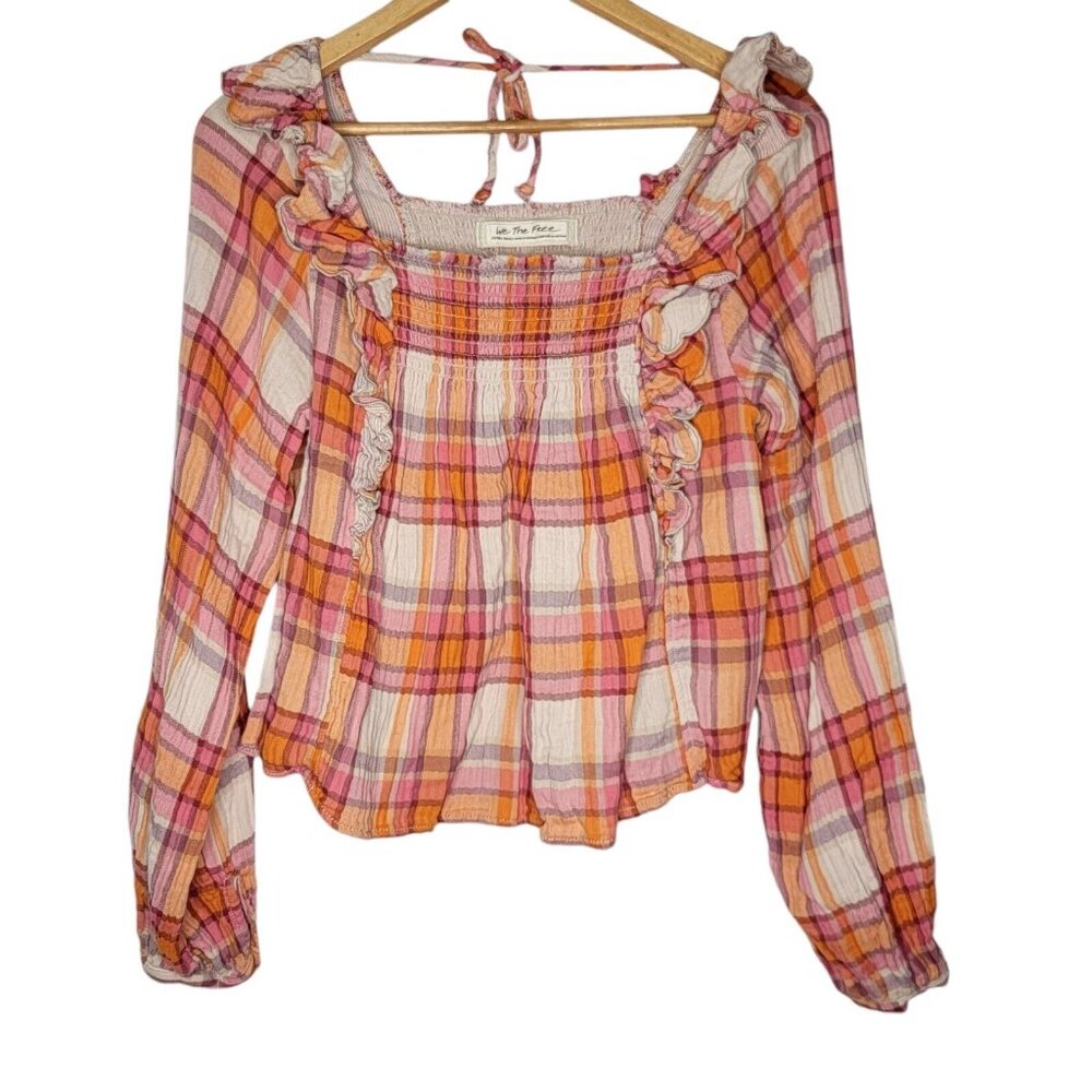 We The Free People XS Siena Pink Plaid Western Women's Long Sleeve Top‎